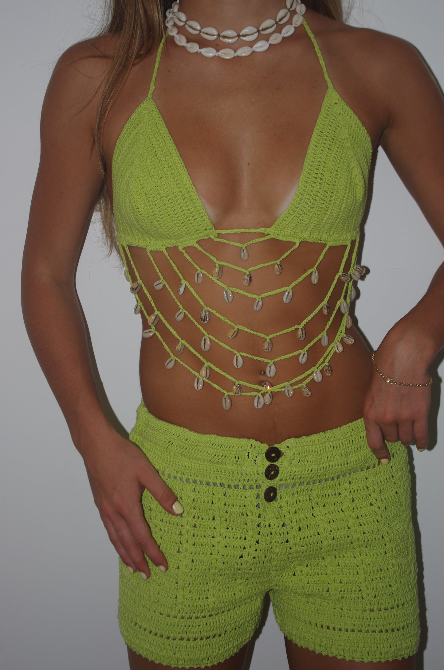 Crochet Shorts w/coco buttons