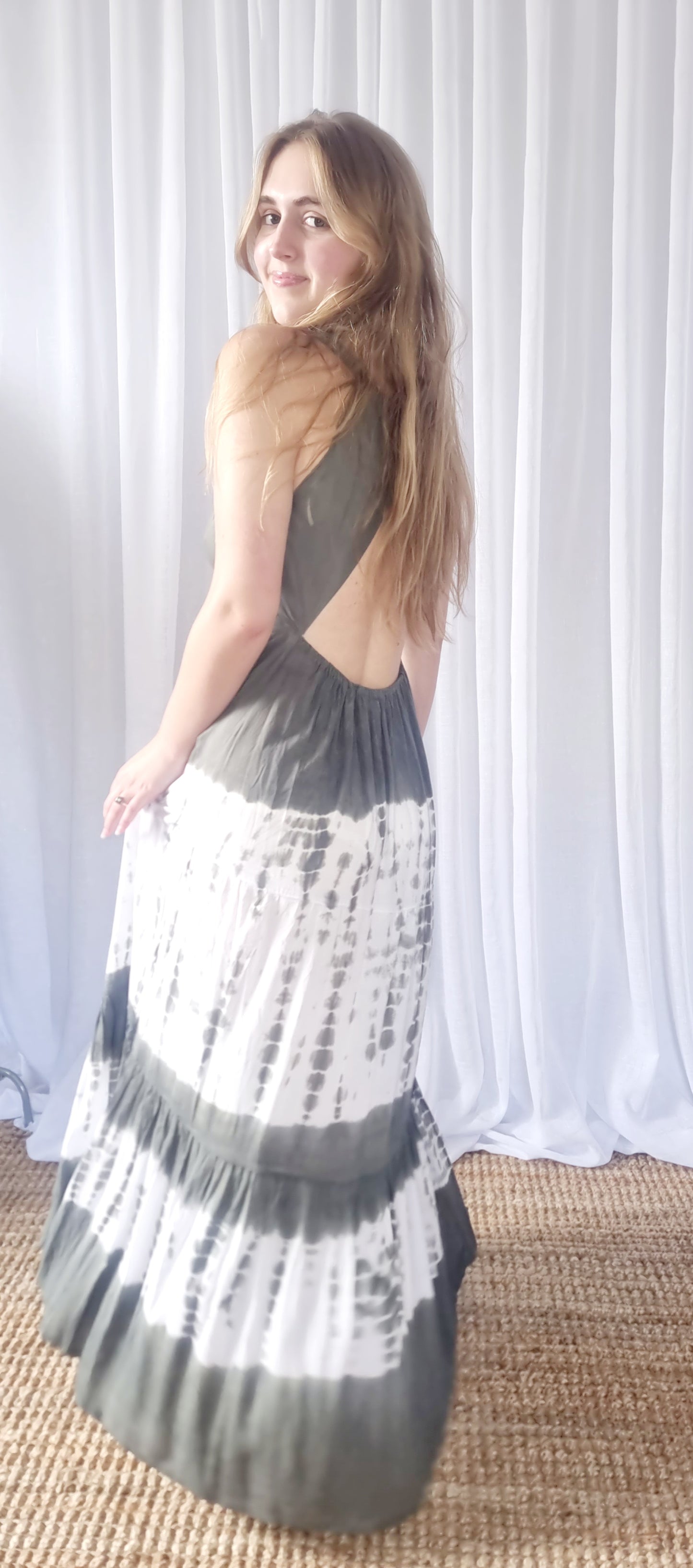 Dress - Open Back long Stylish Tie-dye