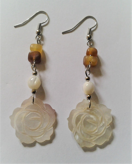 Earring Shell Dangling Rose