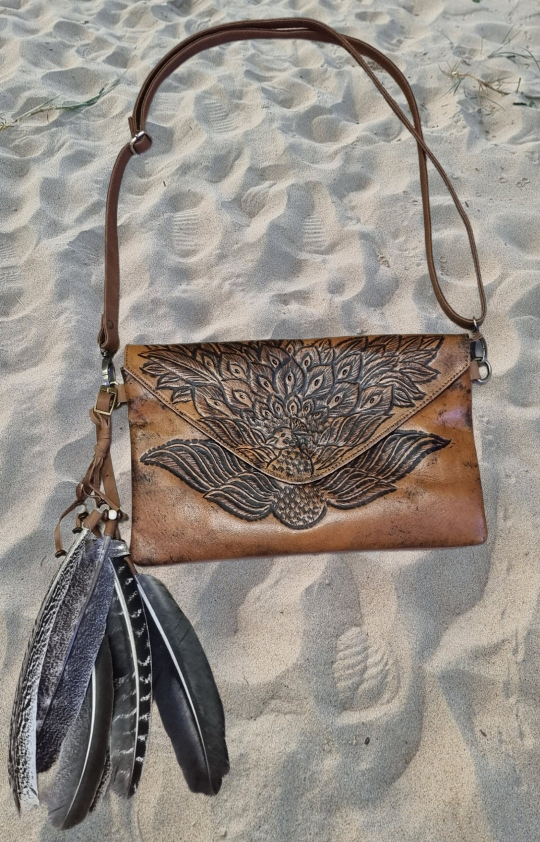 Leather Bag - Peacock fan