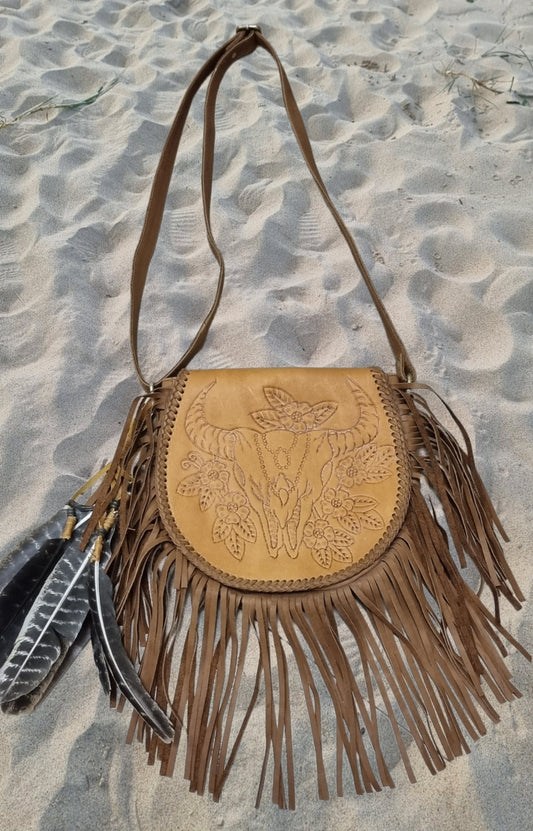 Leather Bag - Boho Cow - Tan